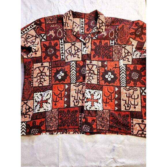 VTG 60s Hawaiian Red Tribal Floral Petroglyphs Shirt & Capri Short Set XL Hawaii - Picture 13 of 16